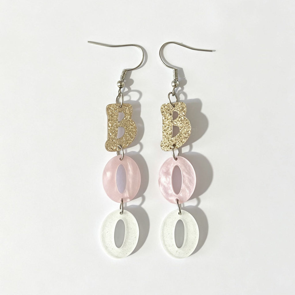 Glitter Boo Charm Dangle Earrings - Apricot - 1