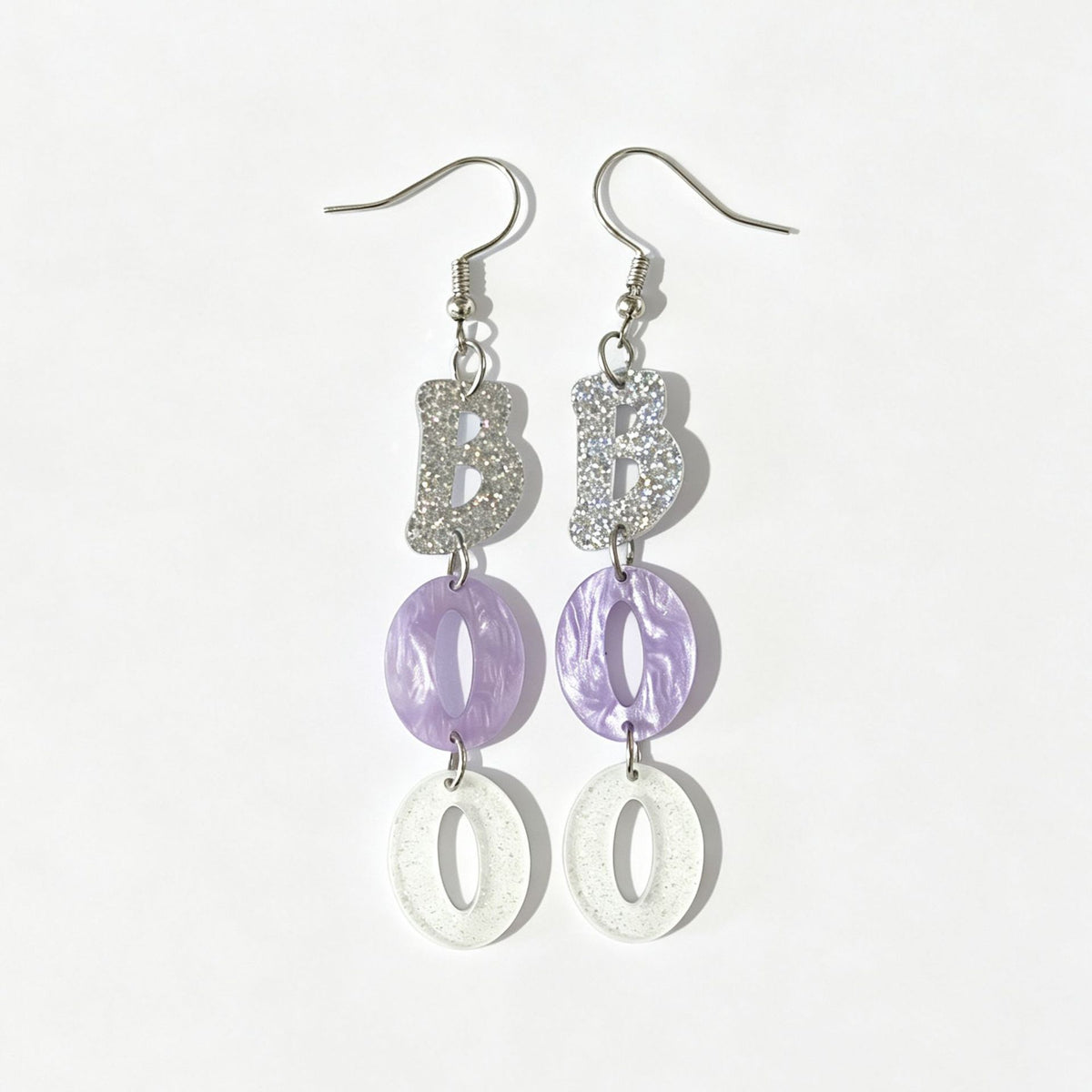 Glitter Boo Charm Dangle Earrings - Silvery