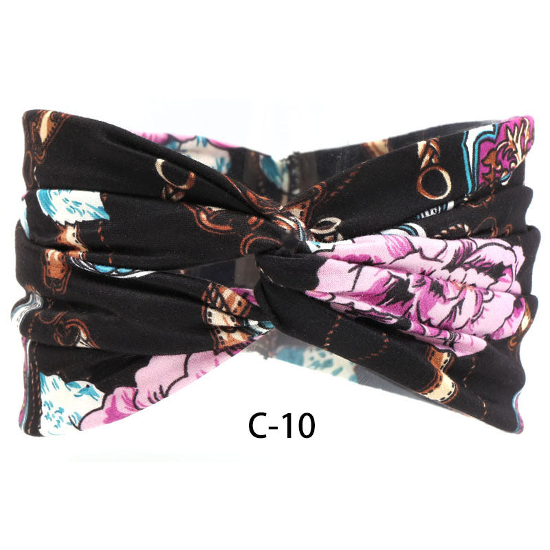 Boho Print Twist Front Wide Headband - C_10