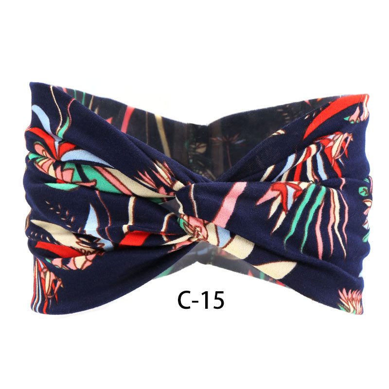 Boho Print Twist Front Wide Headband - C_15
