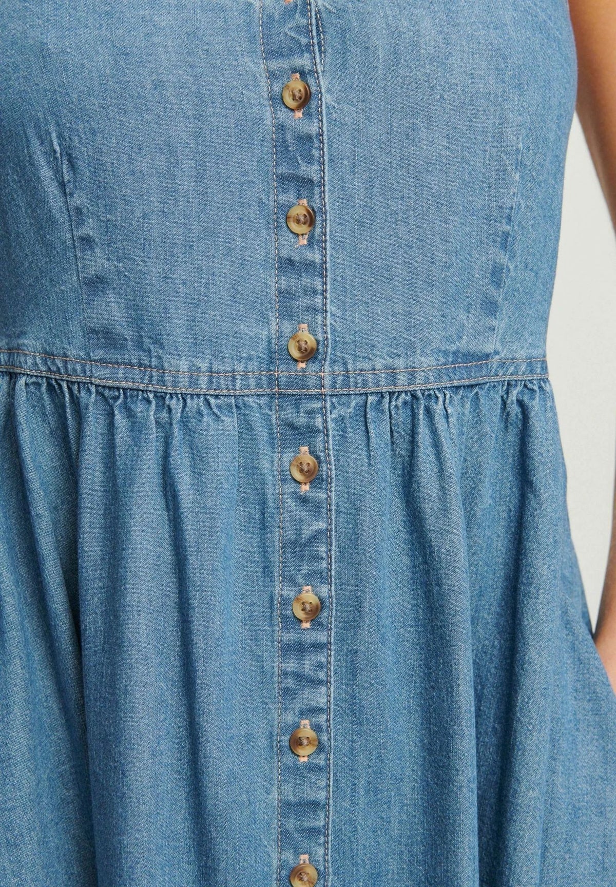 Button Through Denim Midi Sundress - Blue - 2