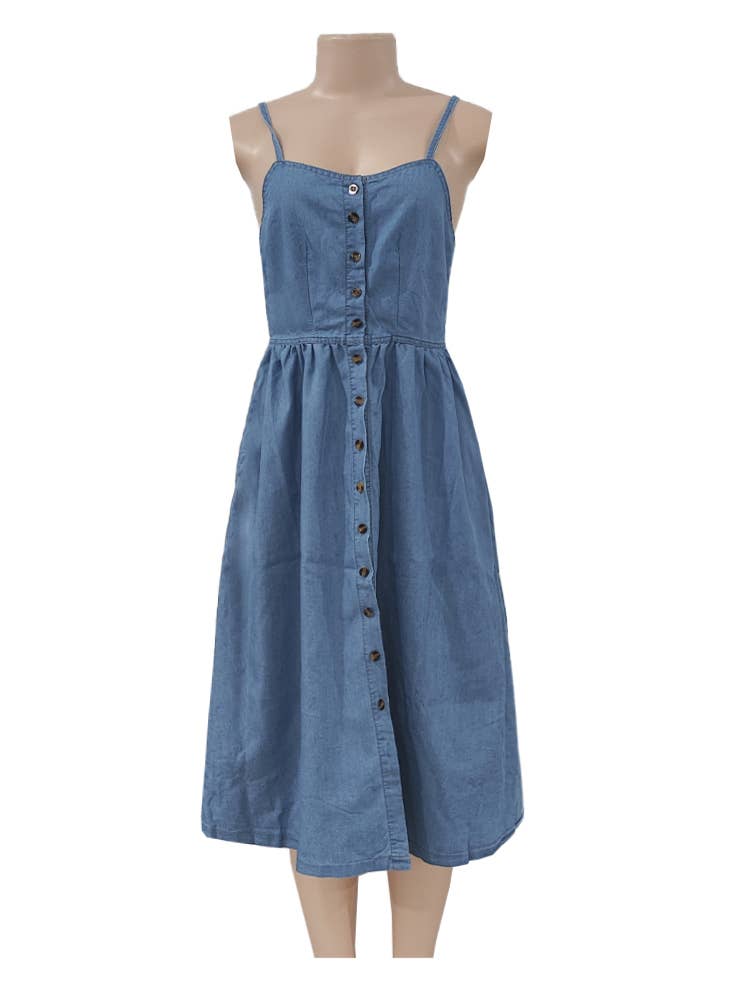 Button Through Denim Midi Sundress