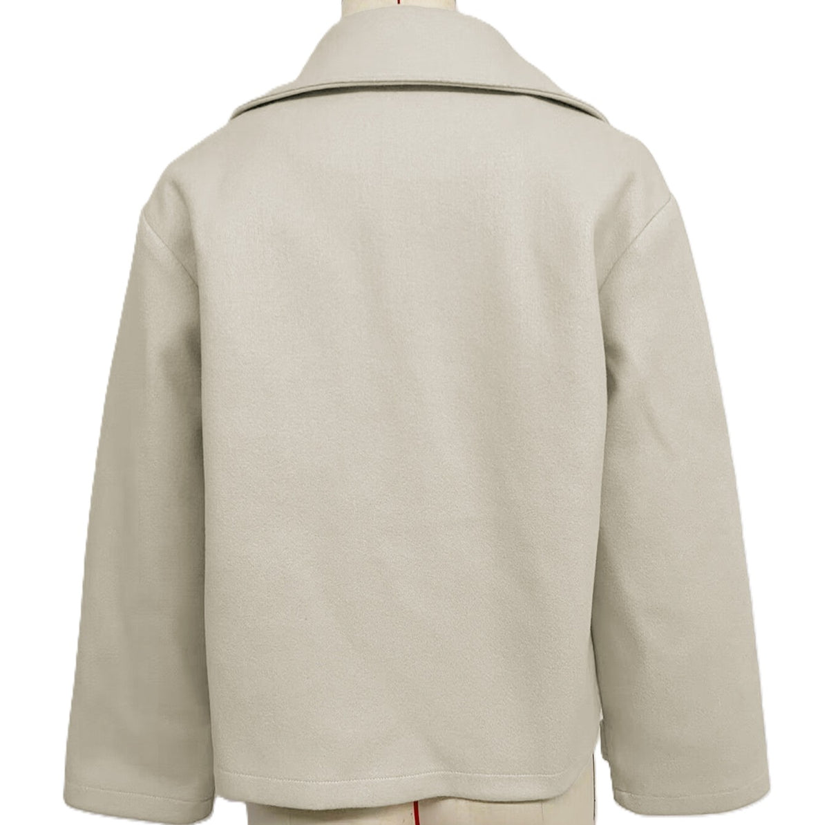 Cropped Double Breasted Lapel Short Coat - Grey - 1
