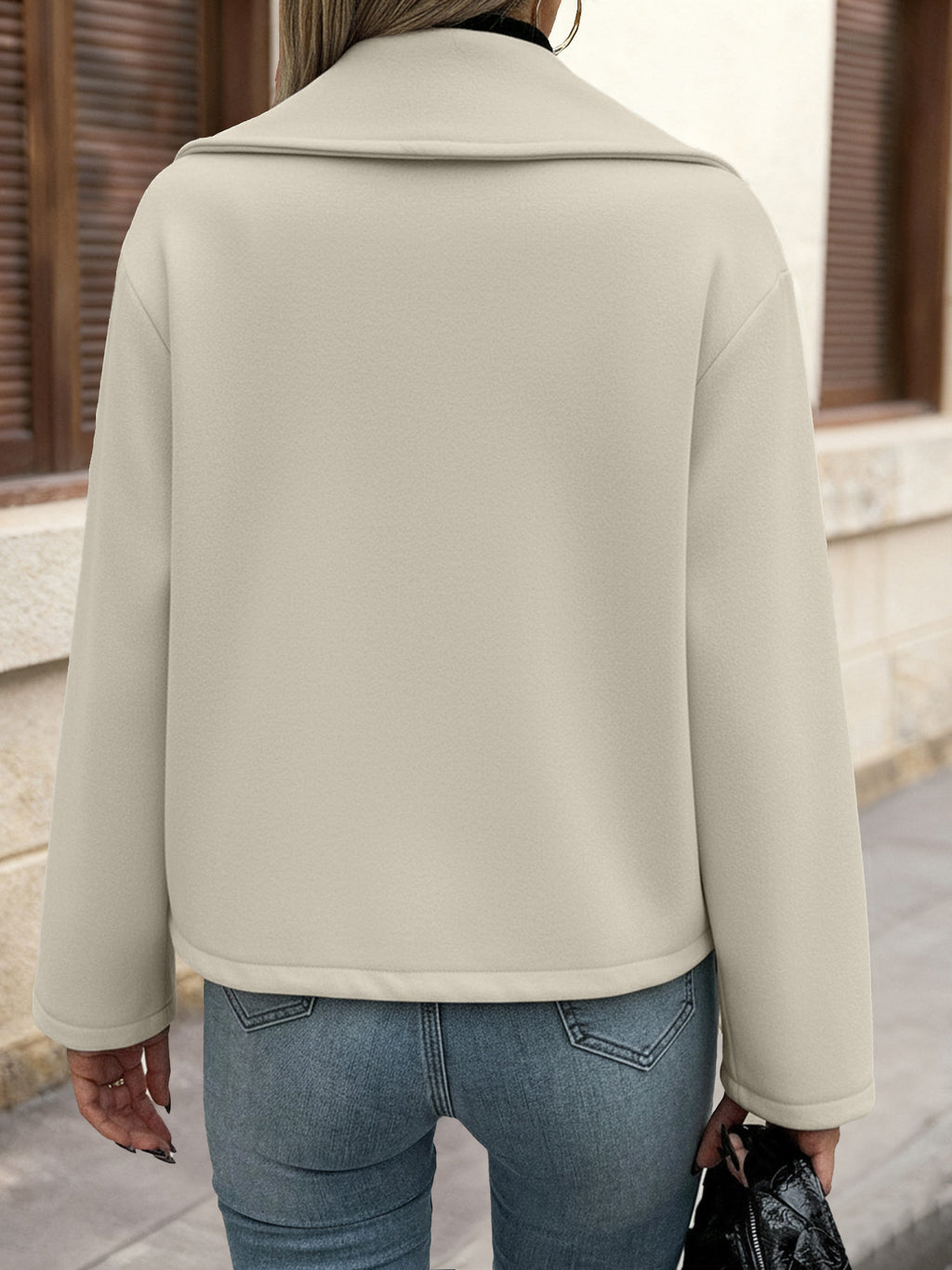 Cropped Double Breasted Lapel Short Coat - Grey - 2