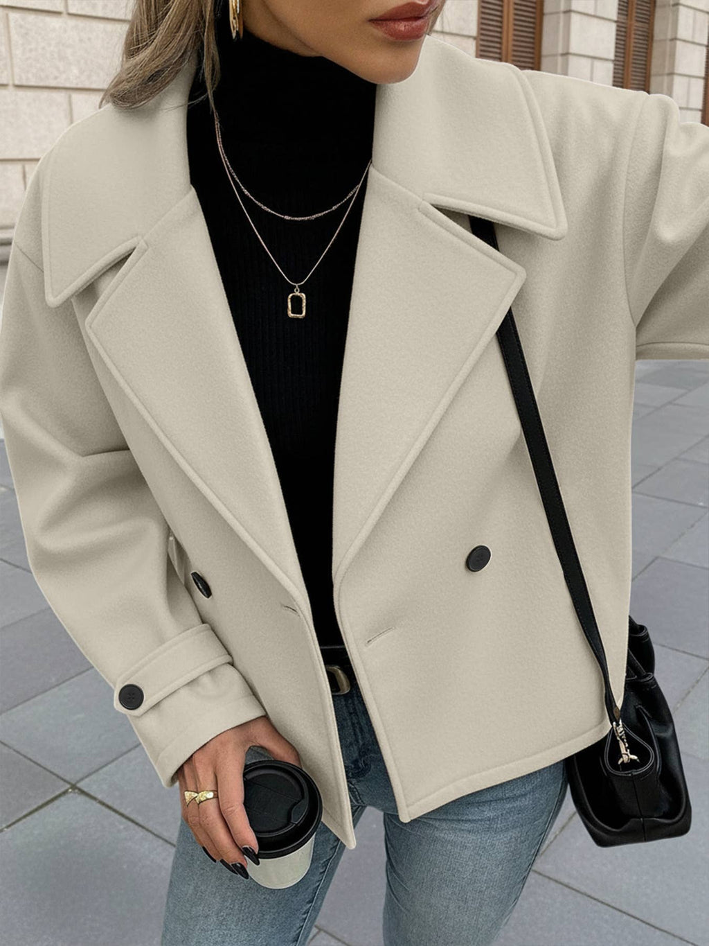 Cropped Double Breasted Lapel Short Coat