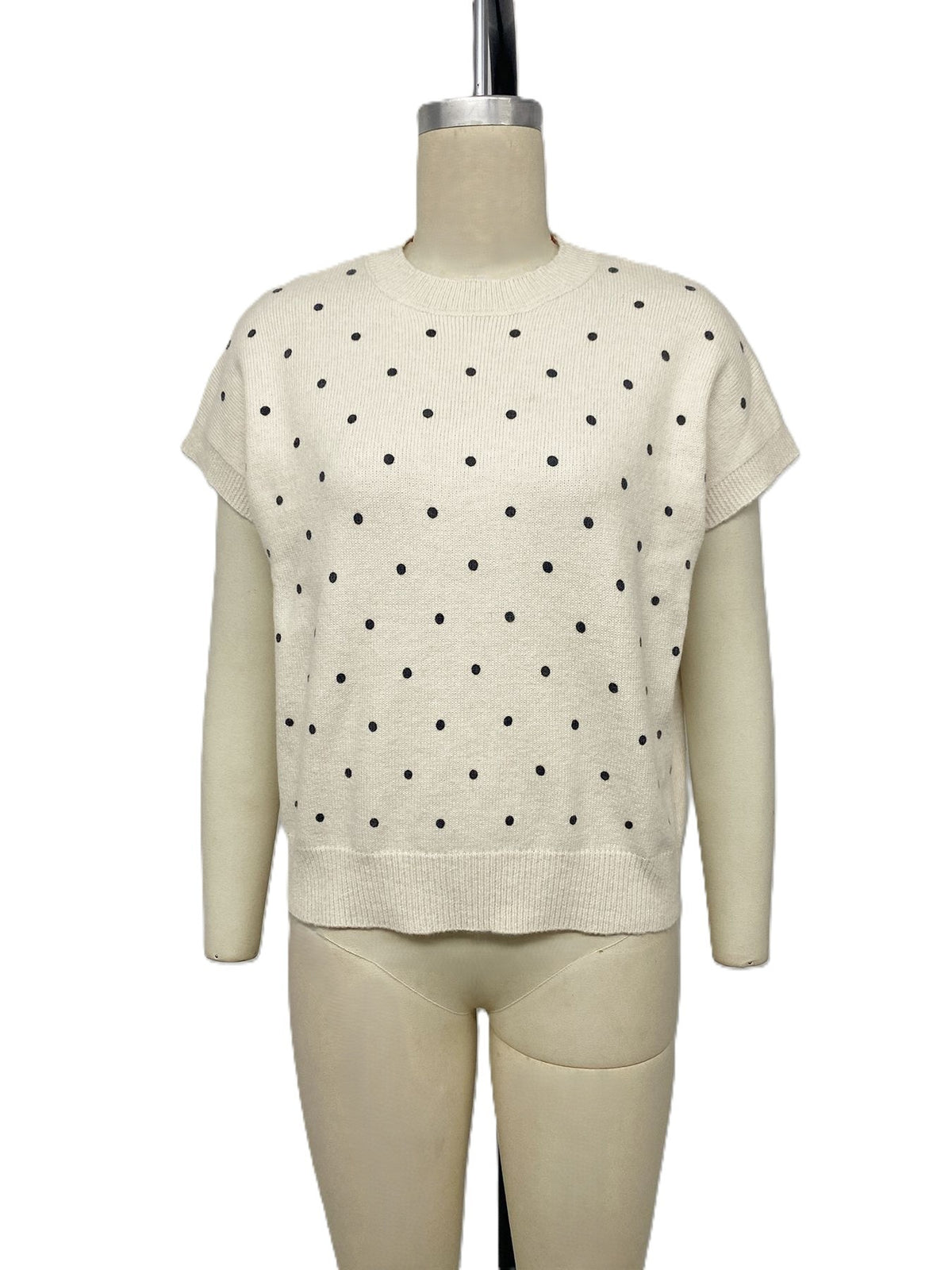 Apricot Polka Dot Cap Sleeve Boxy Knit Sweater - Apricot - 1