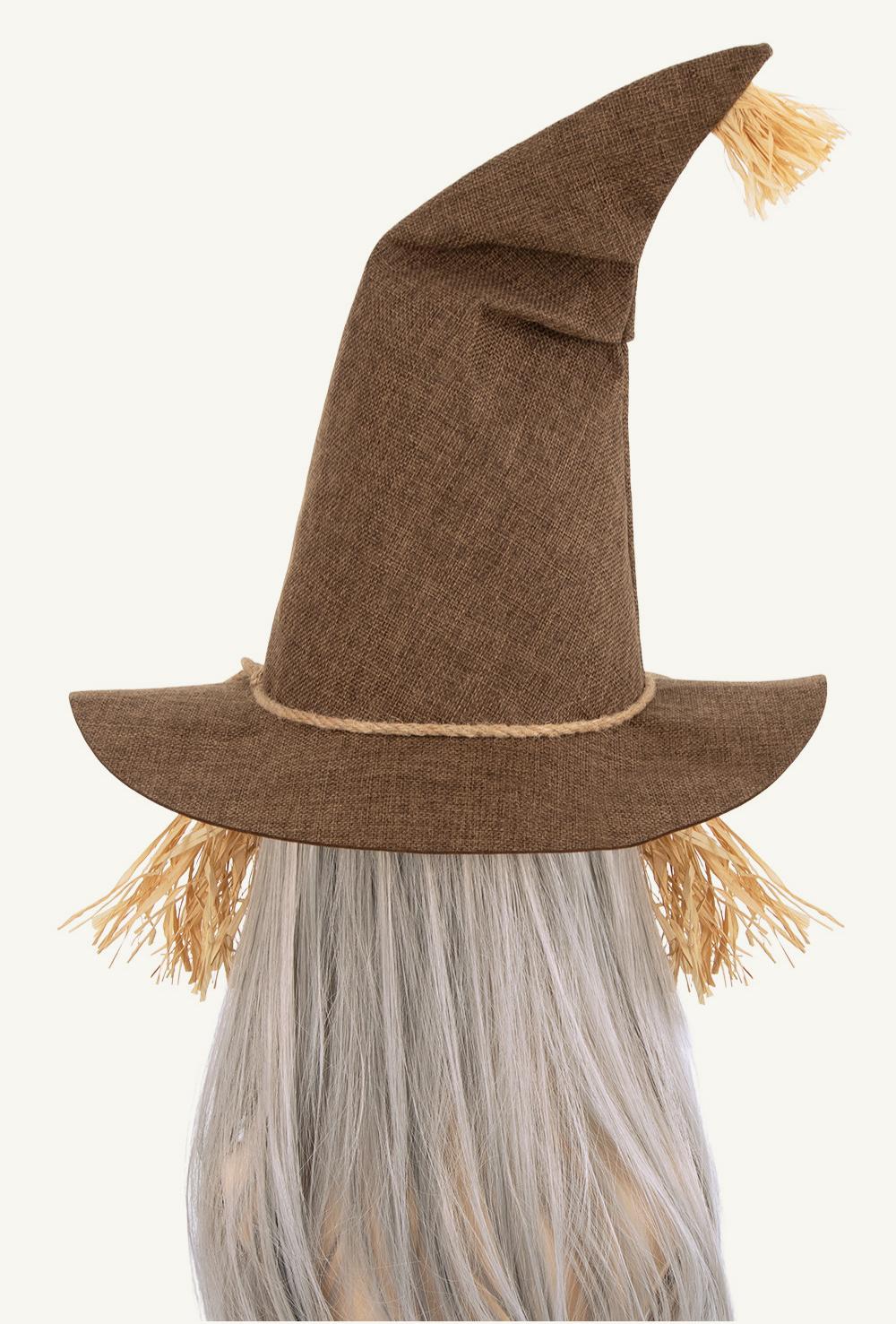 Straw Fringe Scarecrow Hat With Patch Trim - Brown - 4