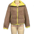 Contrast Piped Teddy Fleece Zip Jacket - Yellow