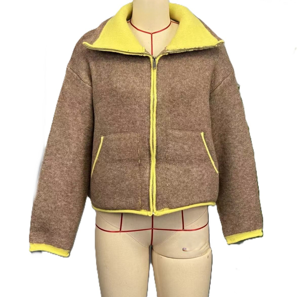 Contrast Piped Teddy Fleece Zip Jacket - Yellow