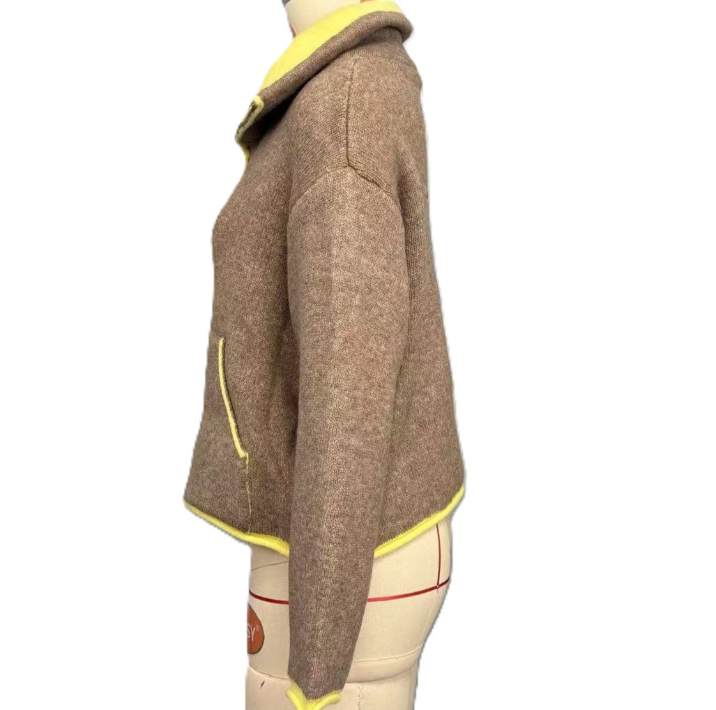 Contrast Piped Teddy Fleece Zip Jacket - Yellow - 1