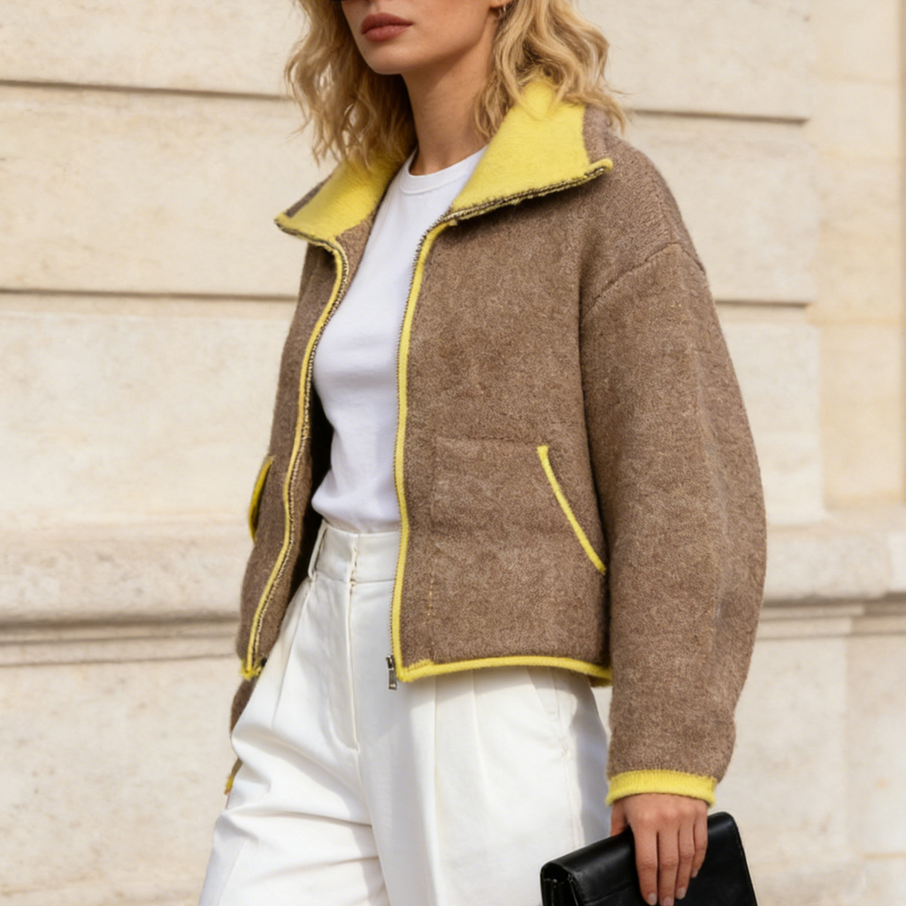 Contrast Piped Teddy Fleece Zip Jacket - view 1