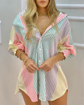 Longline Button Down Printed Boyfriend Shirt - Green