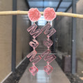 Mama Script Flower Dangle Earrings - Pink