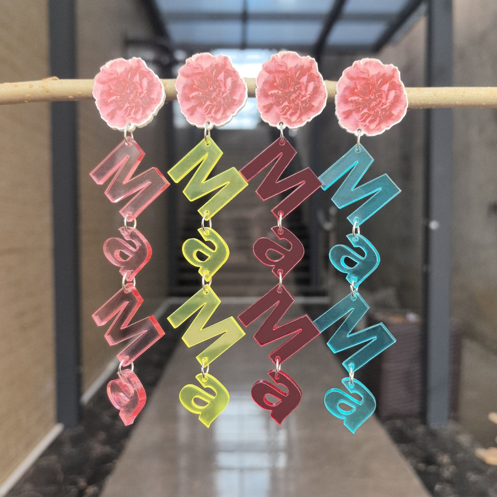 Mama Script Flower Dangle Earrings - view 1