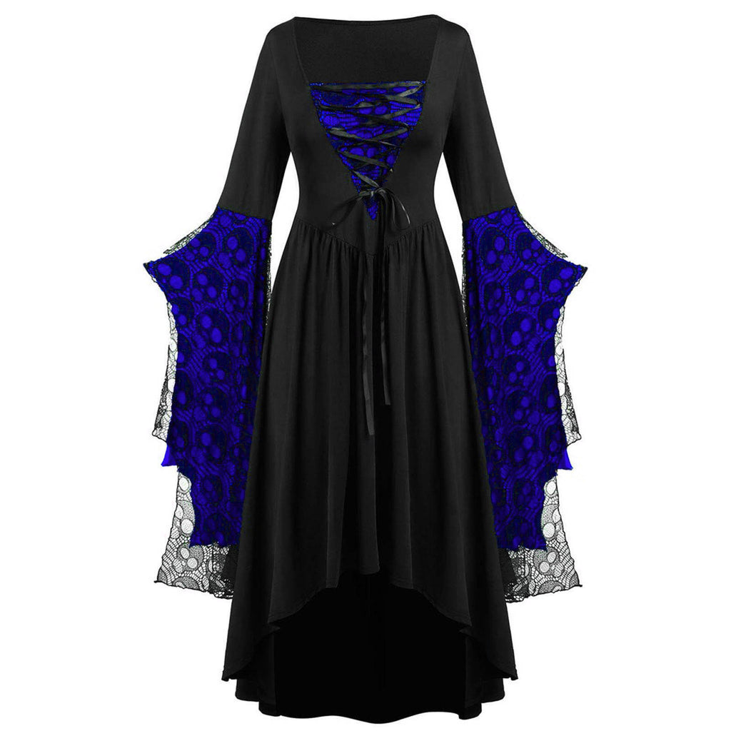 Layered Lace Bell Sleeve Corset Maxi Dress - BBlack