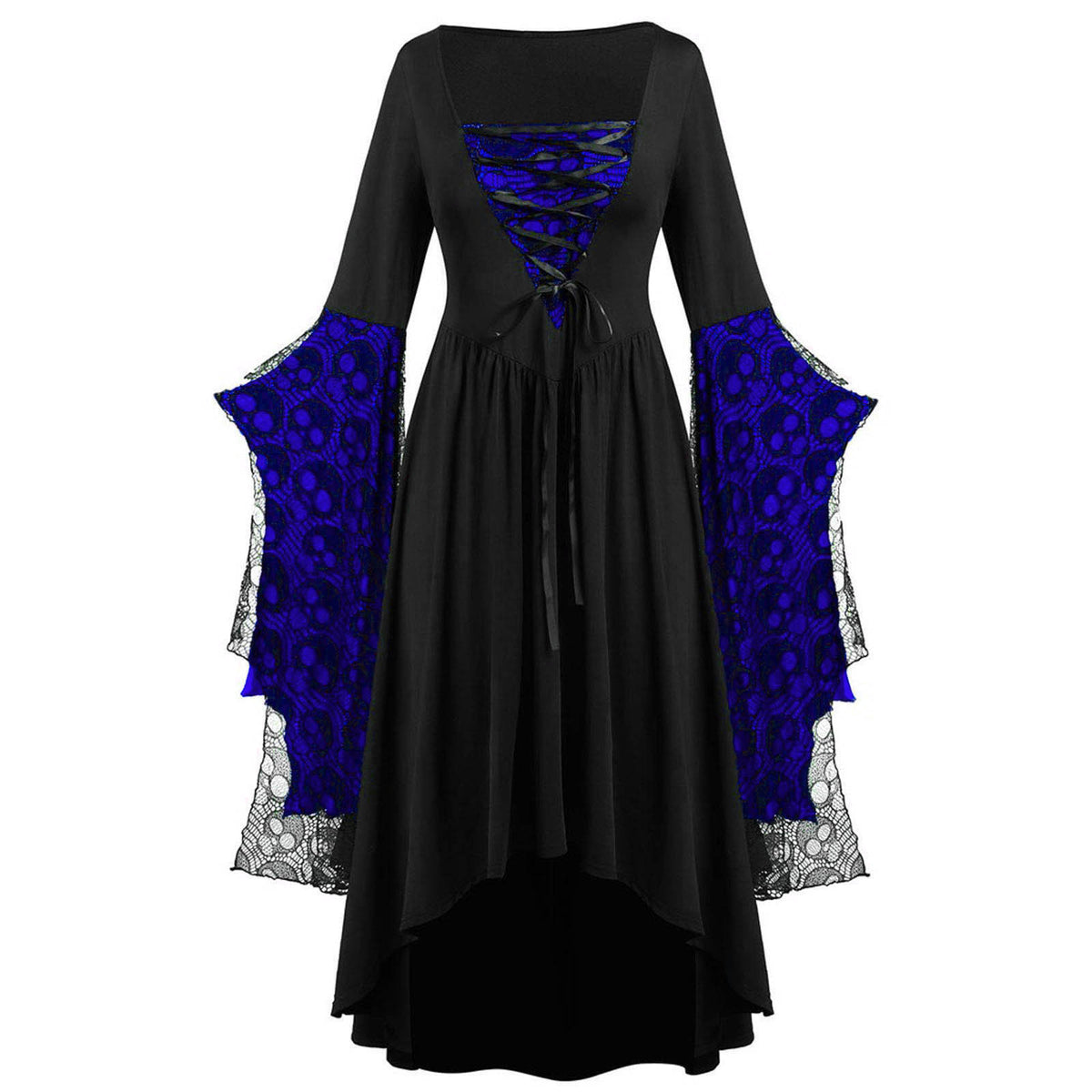 Layered Lace Bell Sleeve Corset Maxi Dress - BBlack