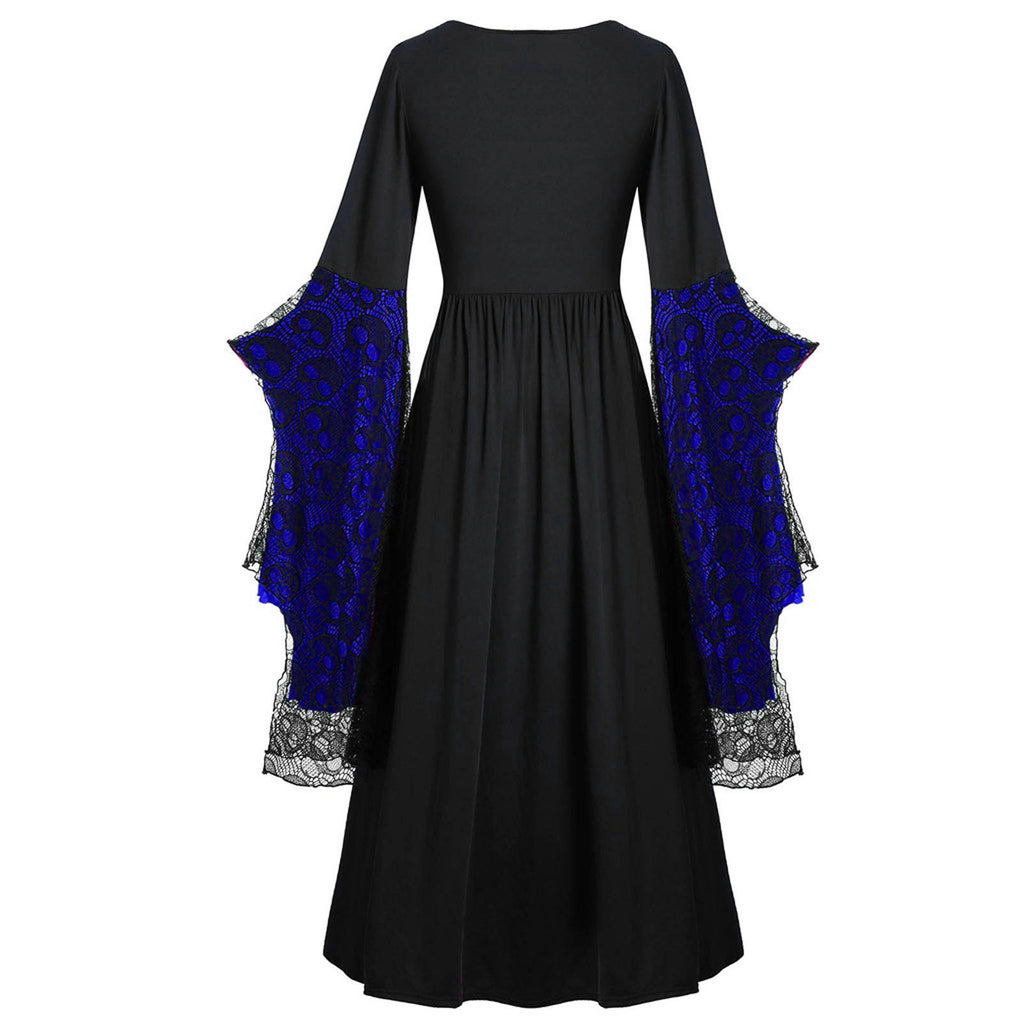 Layered Lace Bell Sleeve Corset Maxi Dress - BBlack - 1