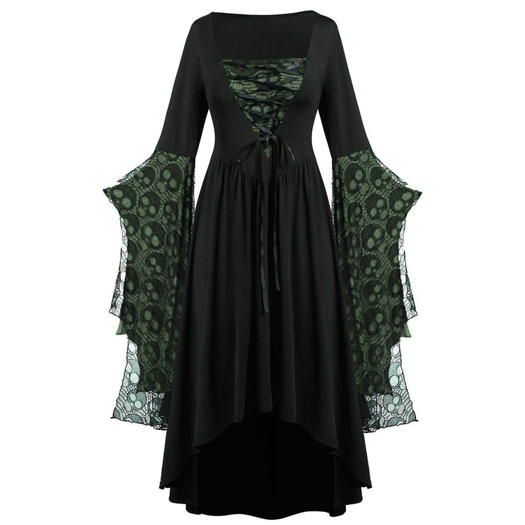 Layered Lace Bell Sleeve Corset Maxi Dress - GBlack