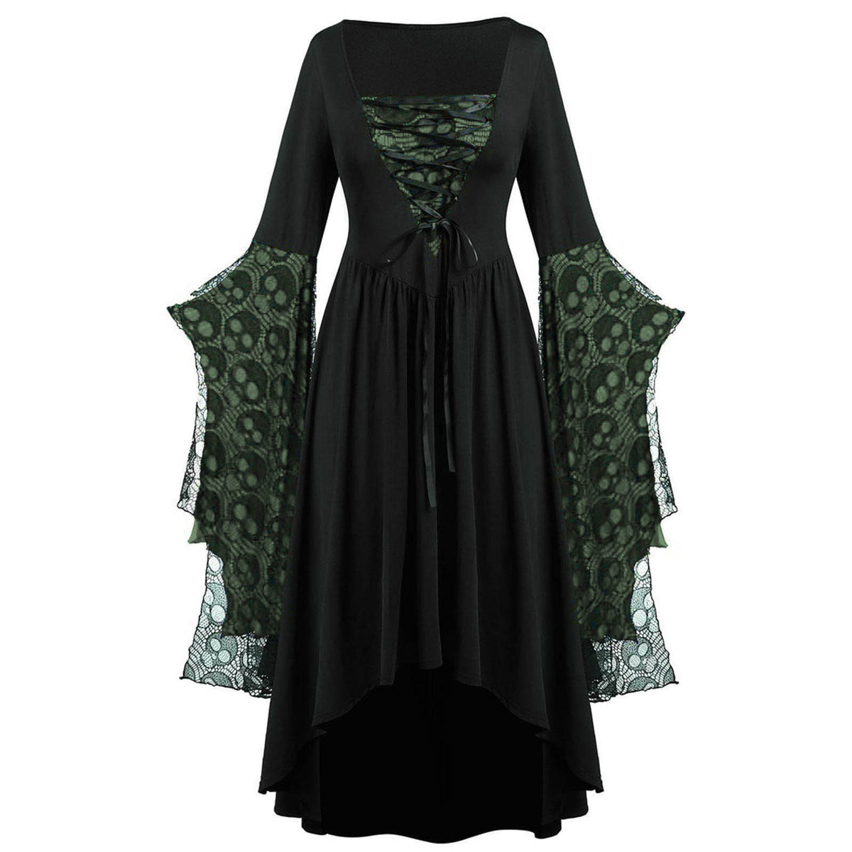Layered Lace Bell Sleeve Corset Maxi Dress - GBlack