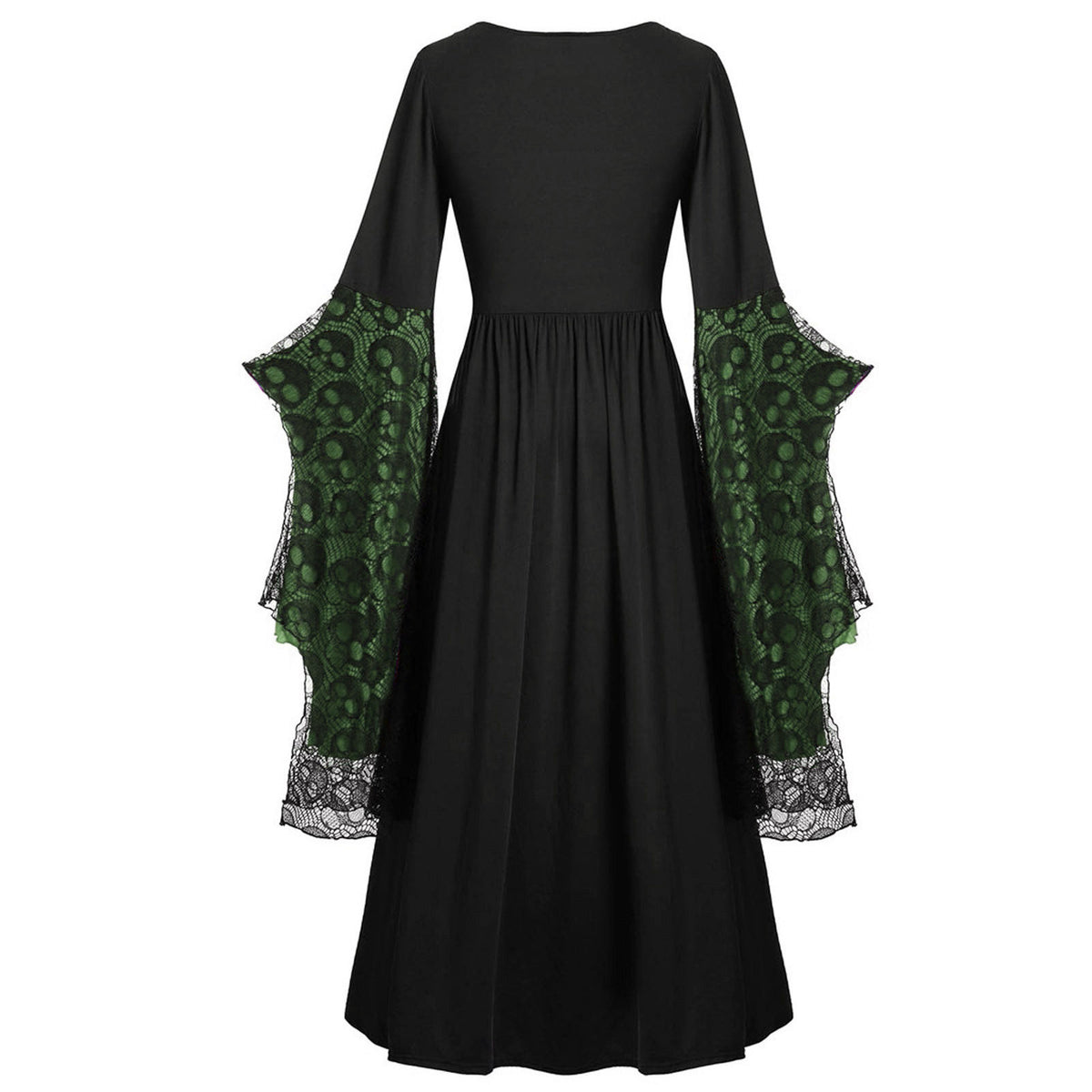 Layered Lace Bell Sleeve Corset Maxi Dress - GBlack - 1