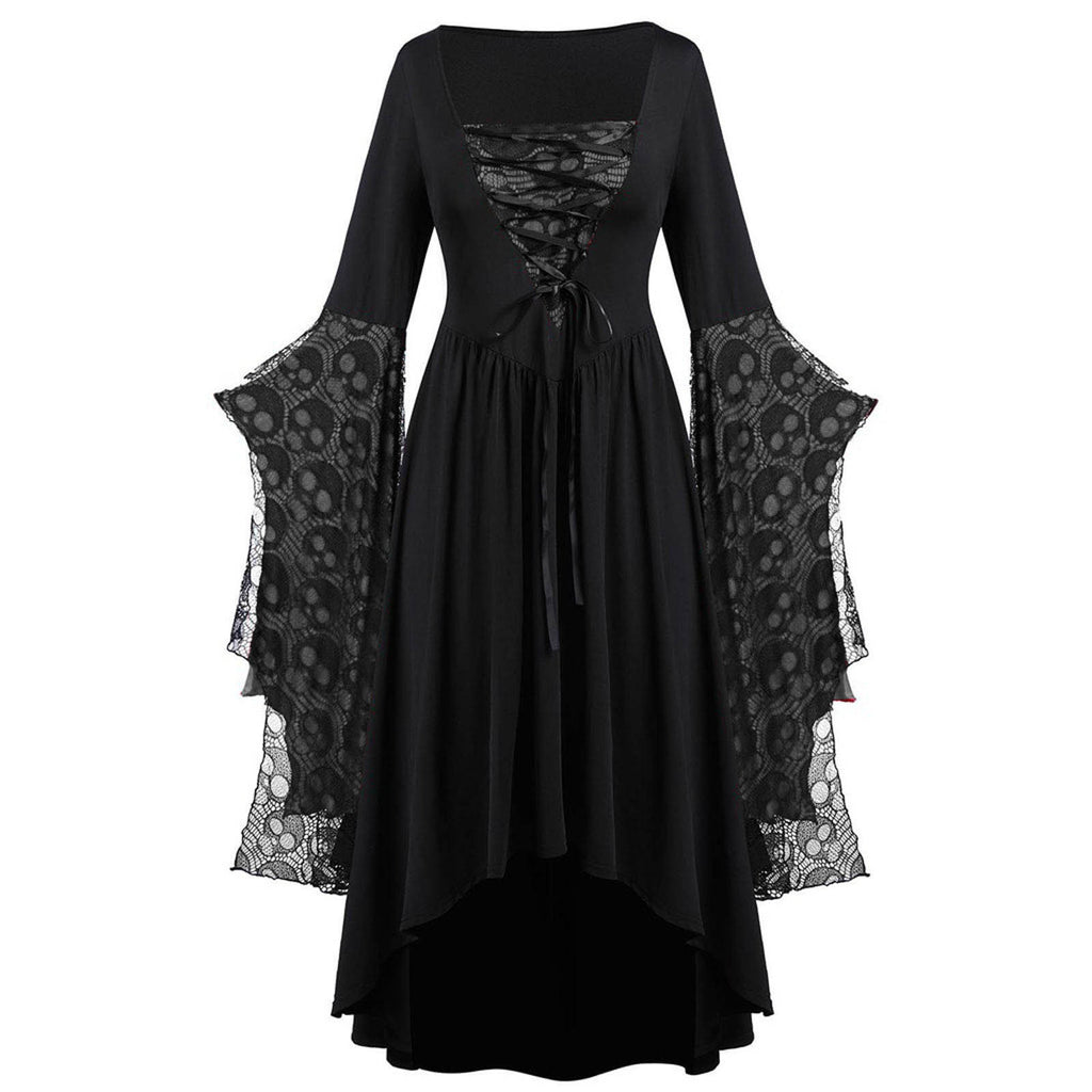 Layered Lace Bell Sleeve Corset Maxi Dress - HBlack