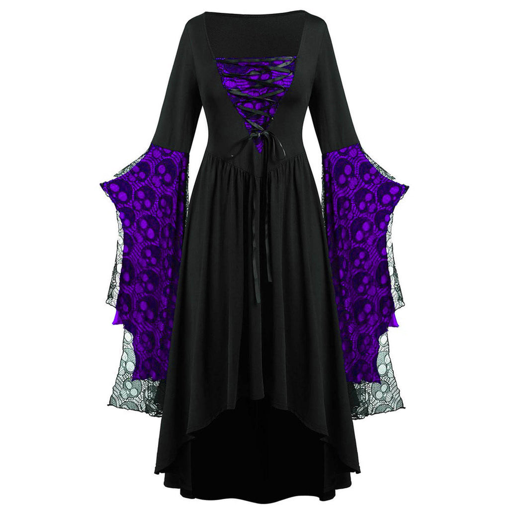 Layered Lace Bell Sleeve Corset Maxi Dress - PBlack