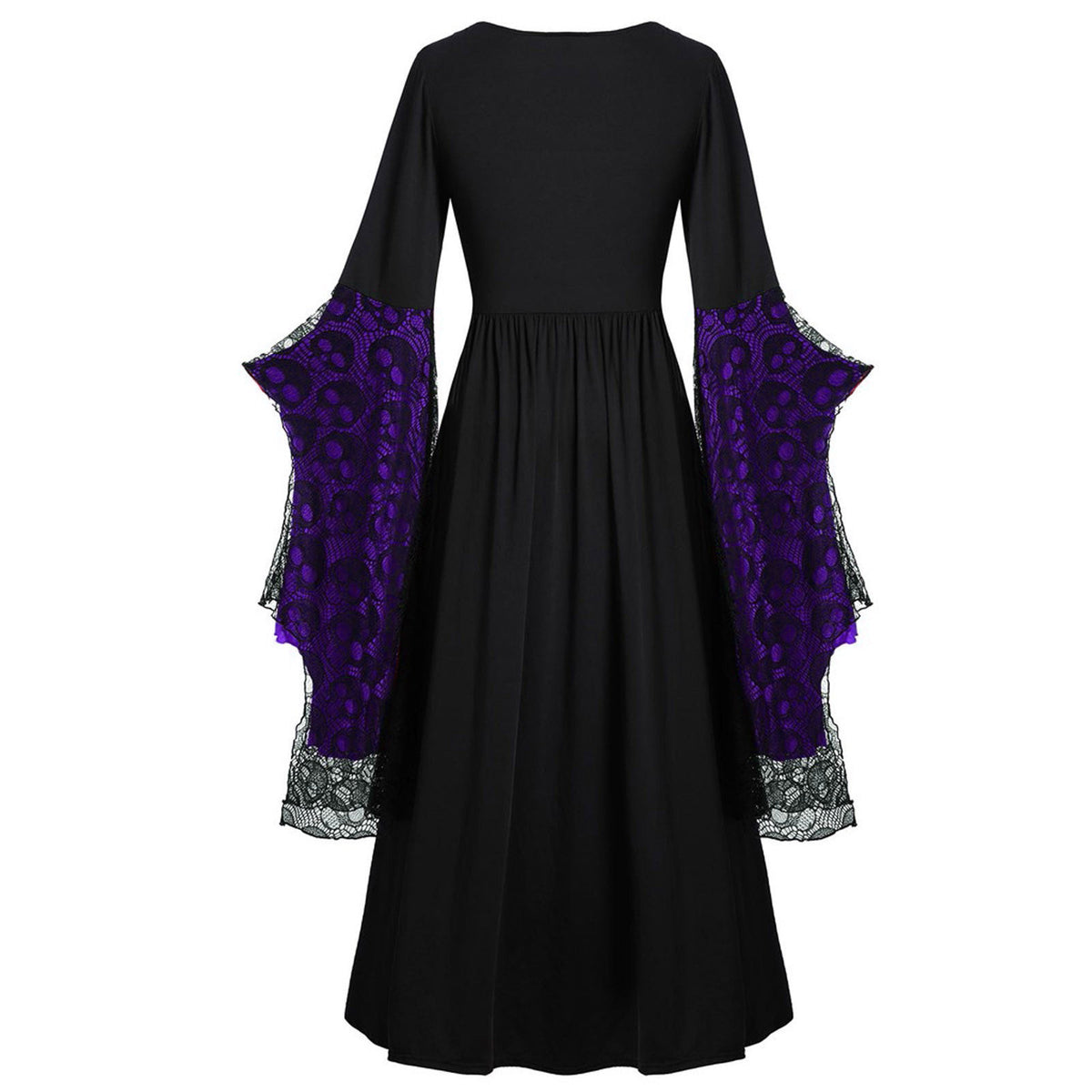 Layered Lace Bell Sleeve Corset Maxi Dress - PBlack - 1