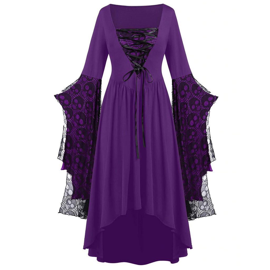 Layered Lace Bell Sleeve Corset Maxi Dress - Purple
