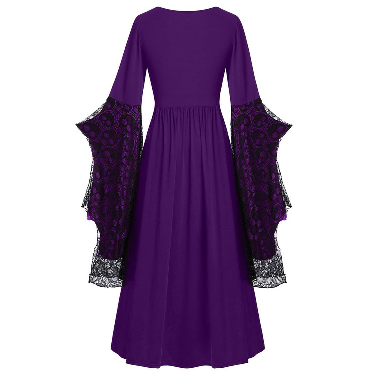 Layered Lace Bell Sleeve Corset Maxi Dress - Purple - 1