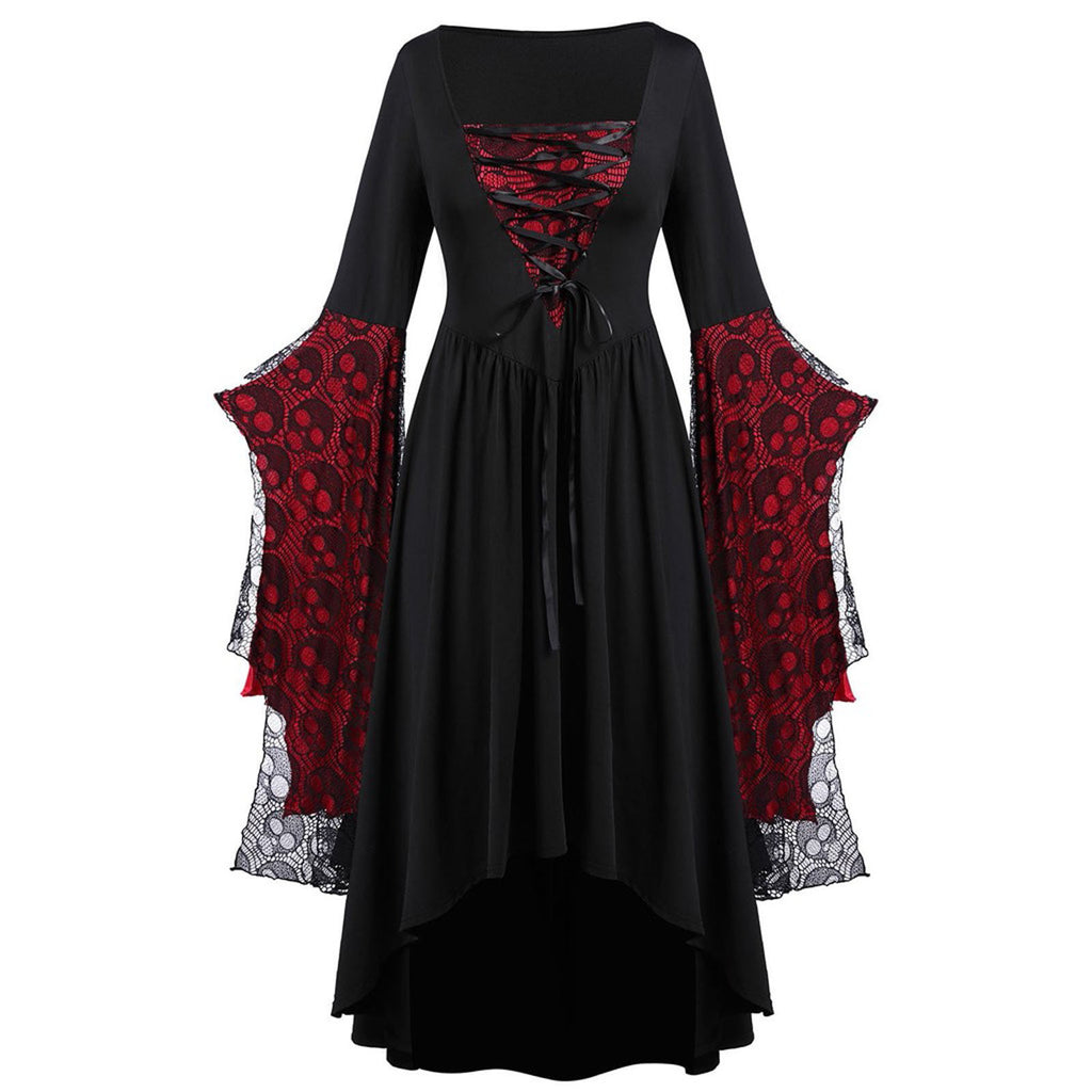 Layered Lace Bell Sleeve Corset Maxi Dress - RBlack