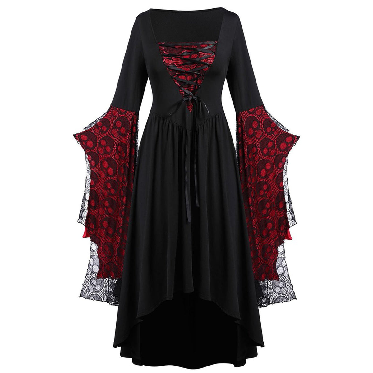 Layered Lace Bell Sleeve Corset Maxi Dress - RBlack
