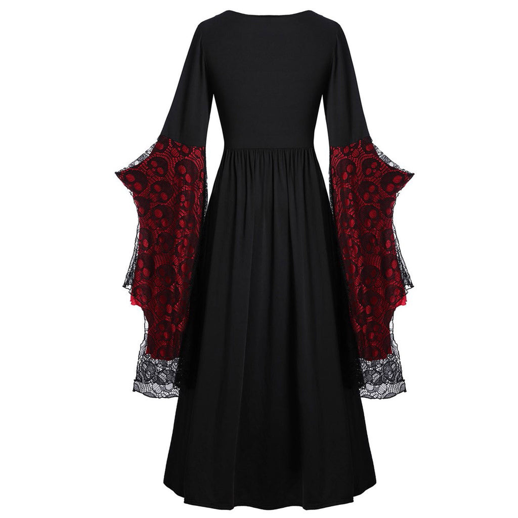 Layered Lace Bell Sleeve Corset Maxi Dress - RBlack - 1