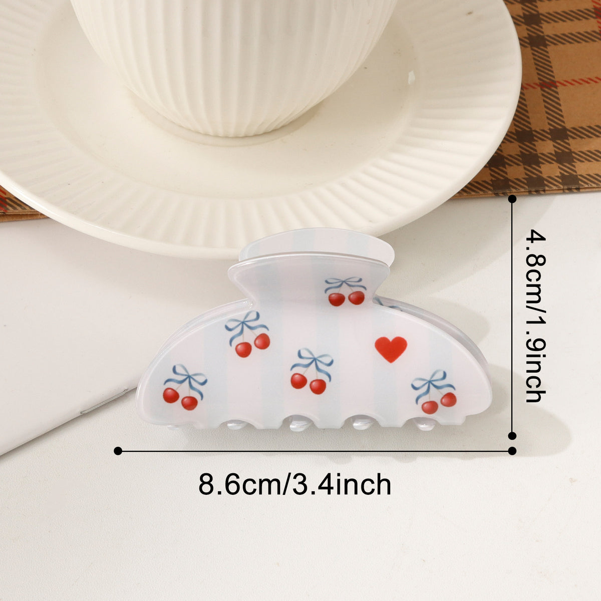 Hair Claw Clip With Fruit and Flower Prints - Cherry