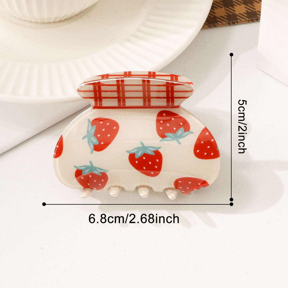 Hair Claw Clip With Fruit and Flower Prints - G_Strawberry