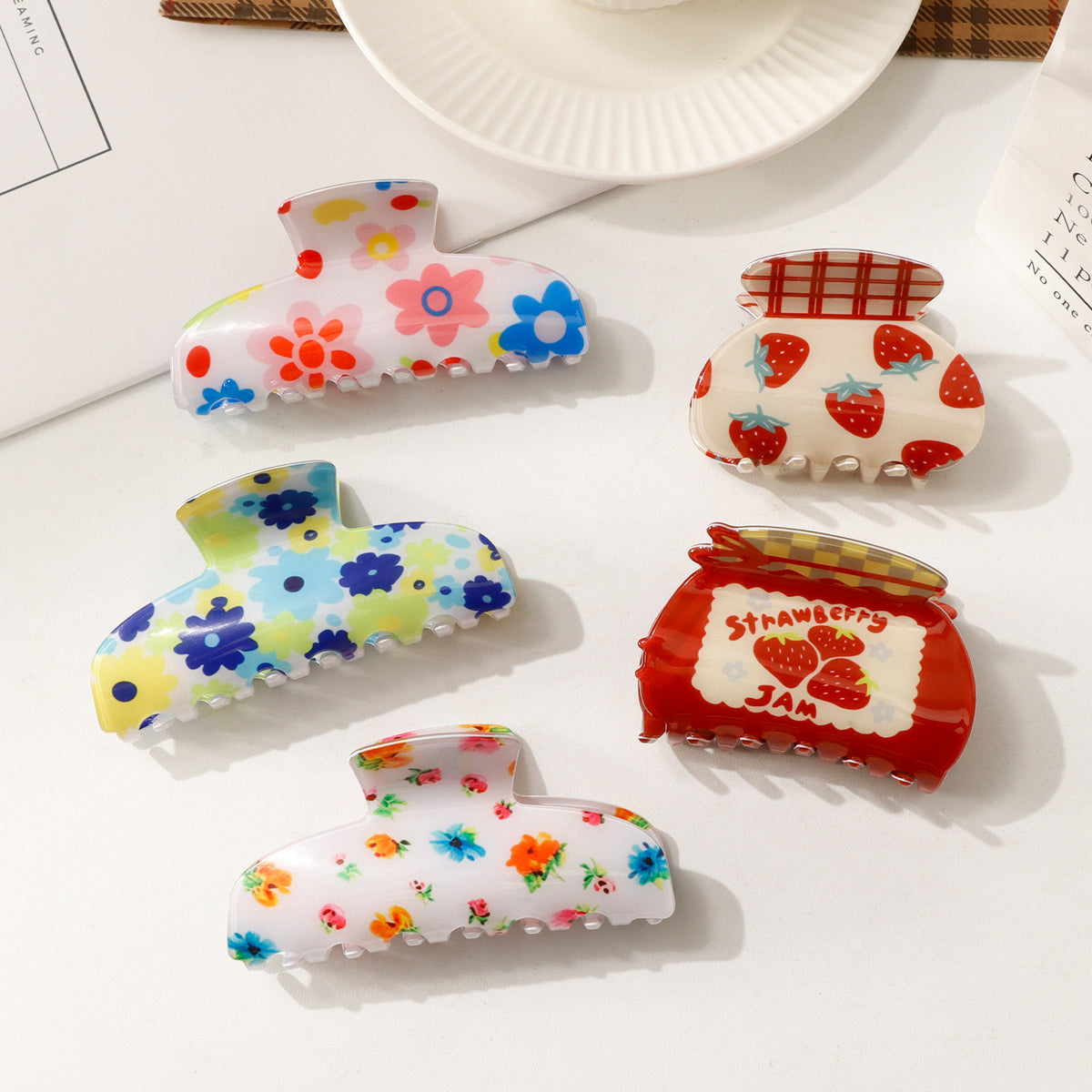 Hair Claw Clip With Fruit and Flower Prints