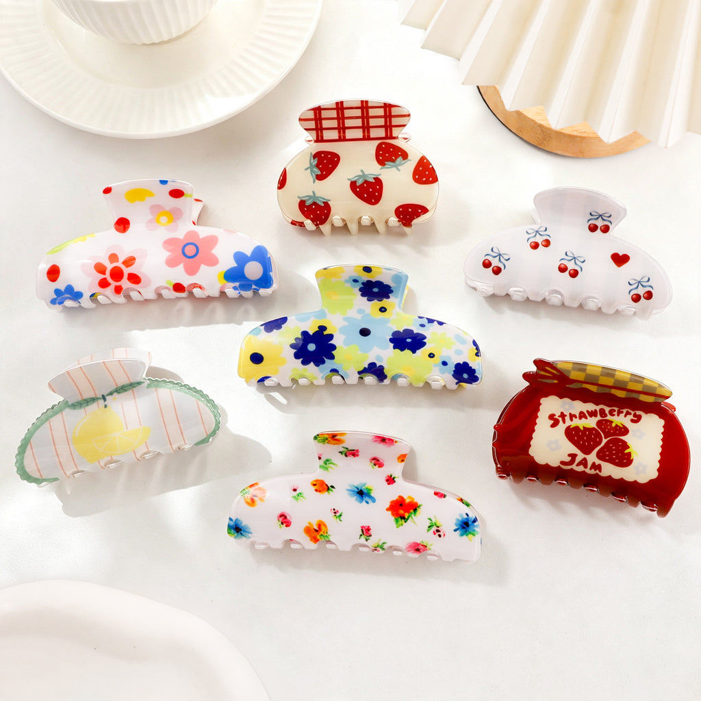 Hair Claw Clip With Fruit and Flower Prints - view 1