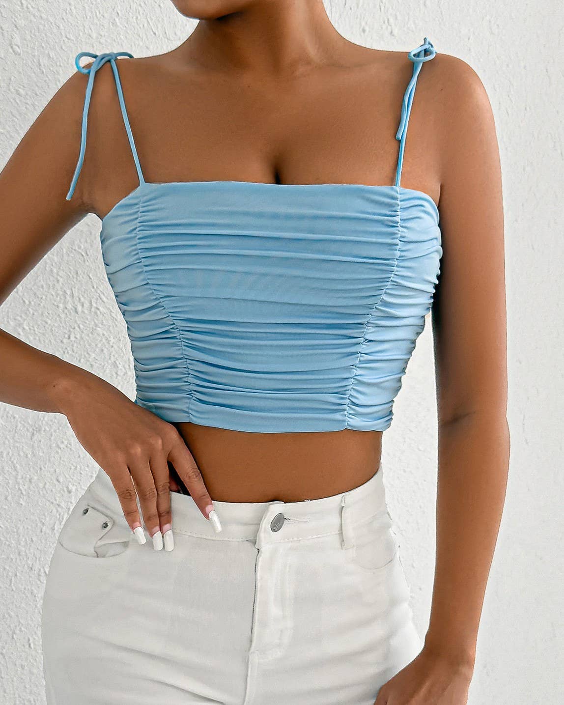 Ruched Tie Strap Cropped Camisole