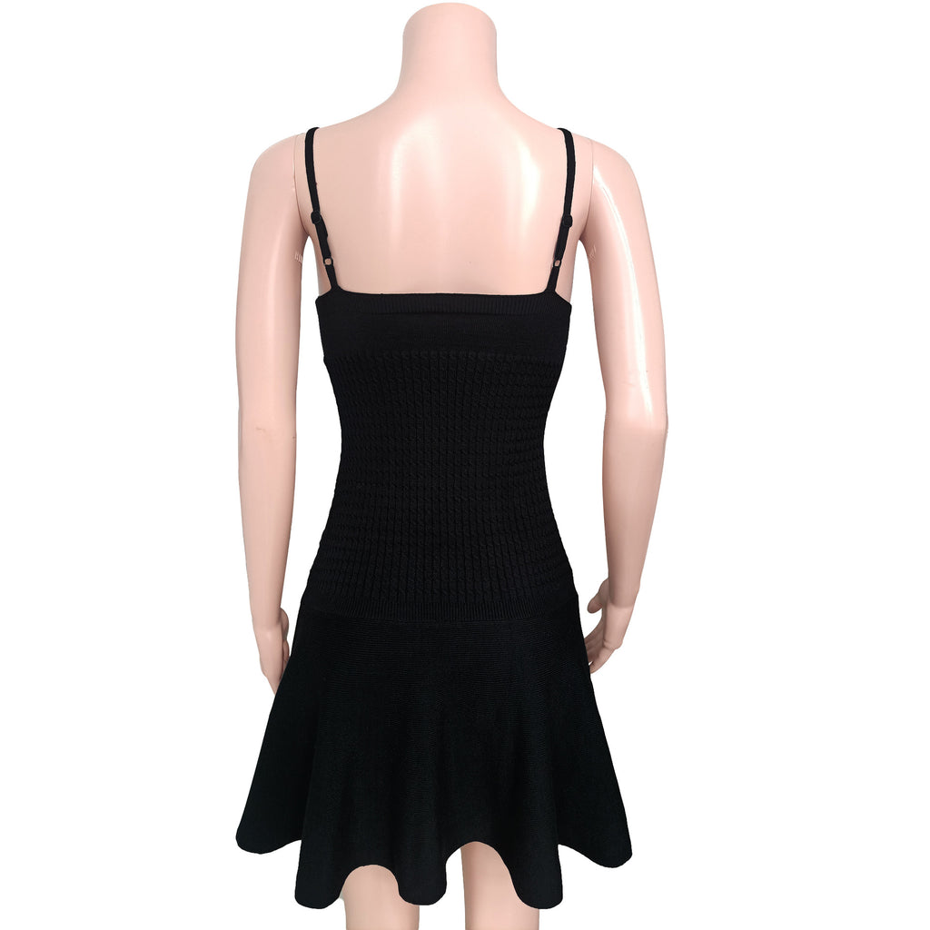 Rosette Strap Knit Cami Mini Dress - Black - 1