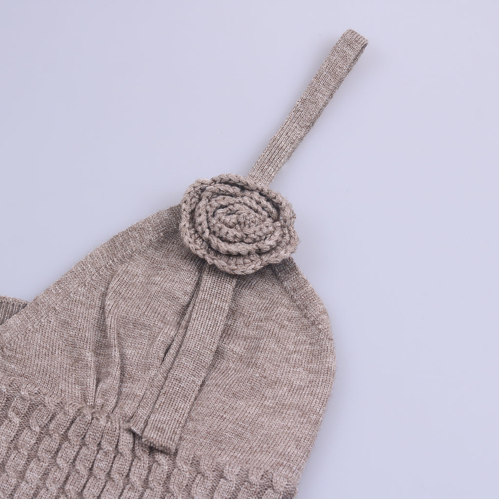 Rosette Strap Knit Cami Mini Dress - Grey - 3