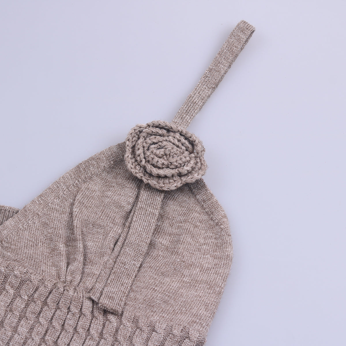 Rosette Strap Knit Cami Mini Dress - Grey - 3