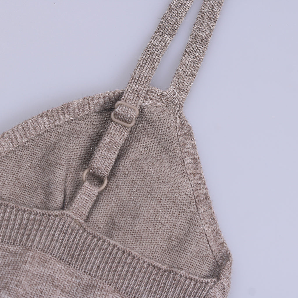Rosette Strap Knit Cami Mini Dress - Grey - 4