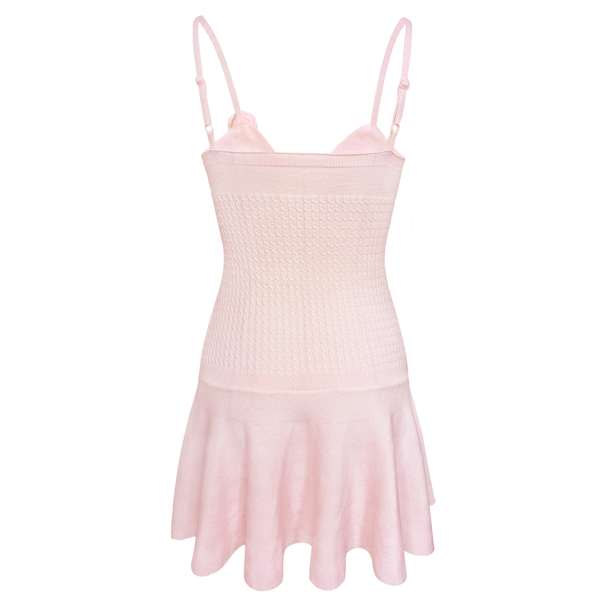 Rosette Strap Knit Cami Mini Dress - Pink - 1