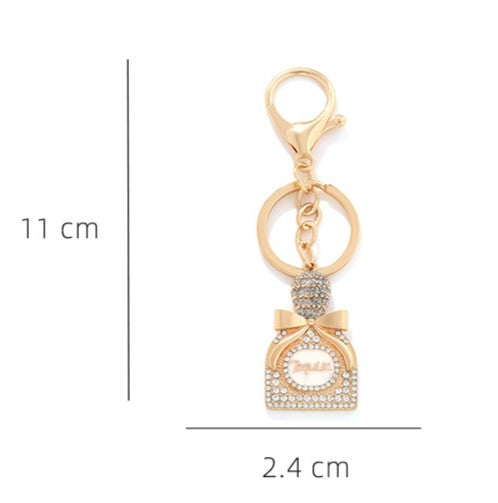 Crystal Bow Bottle Pendant Keychain - Gold