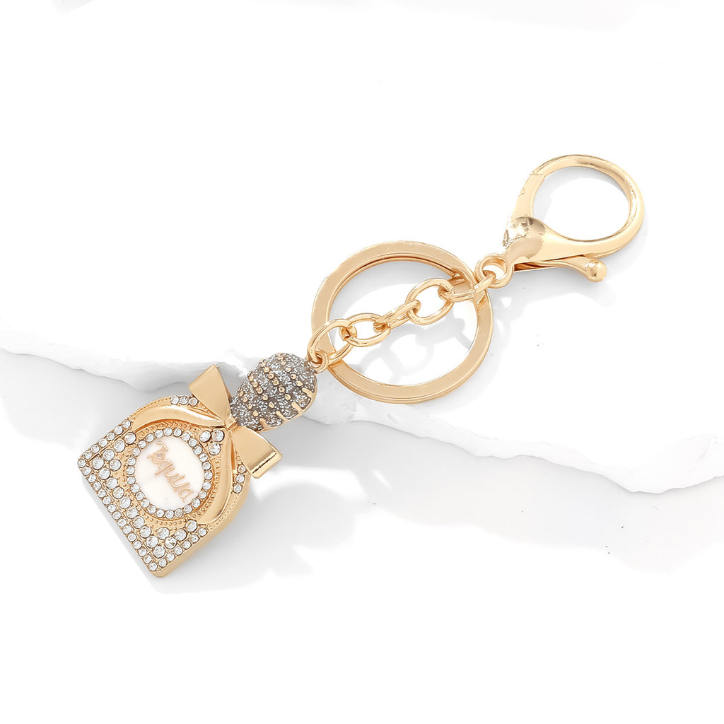 Crystal Bow Bottle Pendant Keychain - Gold - 1