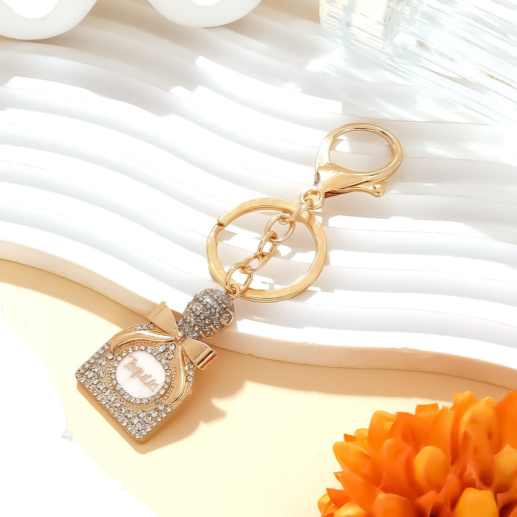 Crystal Bow Bottle Pendant Keychain - Gold - 2