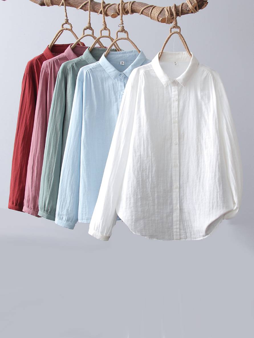 Crinkle Gauze Round Collar Button Down Shirt