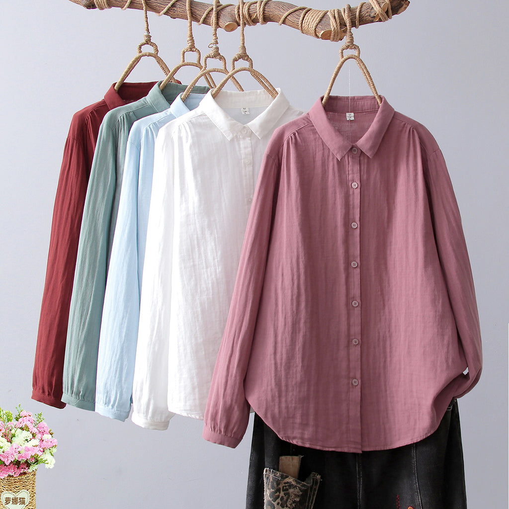 Crinkle Gauze Round Collar Button Down Shirt - view 4