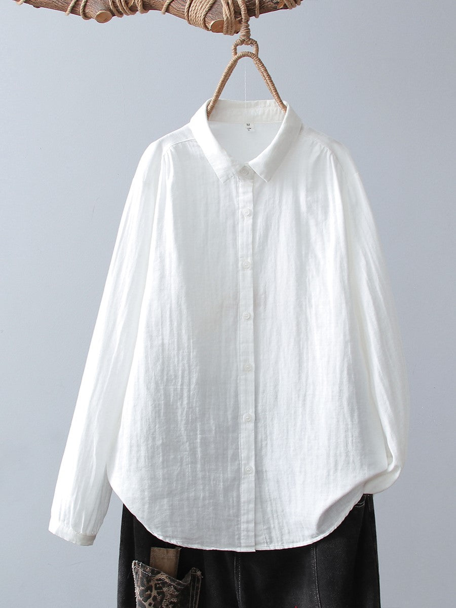 Crinkle Gauze Round Collar Button Down Shirt - white
