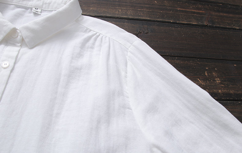 Crinkle Gauze Round Collar Button Down Shirt - white - 10