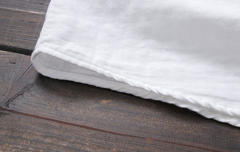 Crinkle Gauze Round Collar Button Down Shirt - white - 11